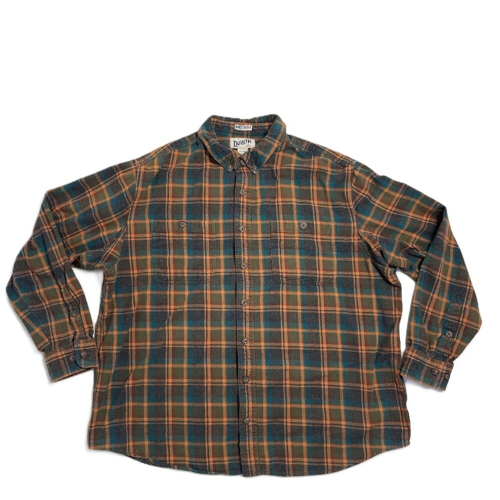 Duluth Trading Flannel Shirt Untucked Mens 2XLT 2XL Tall Relaxed Fit 100% Cotton